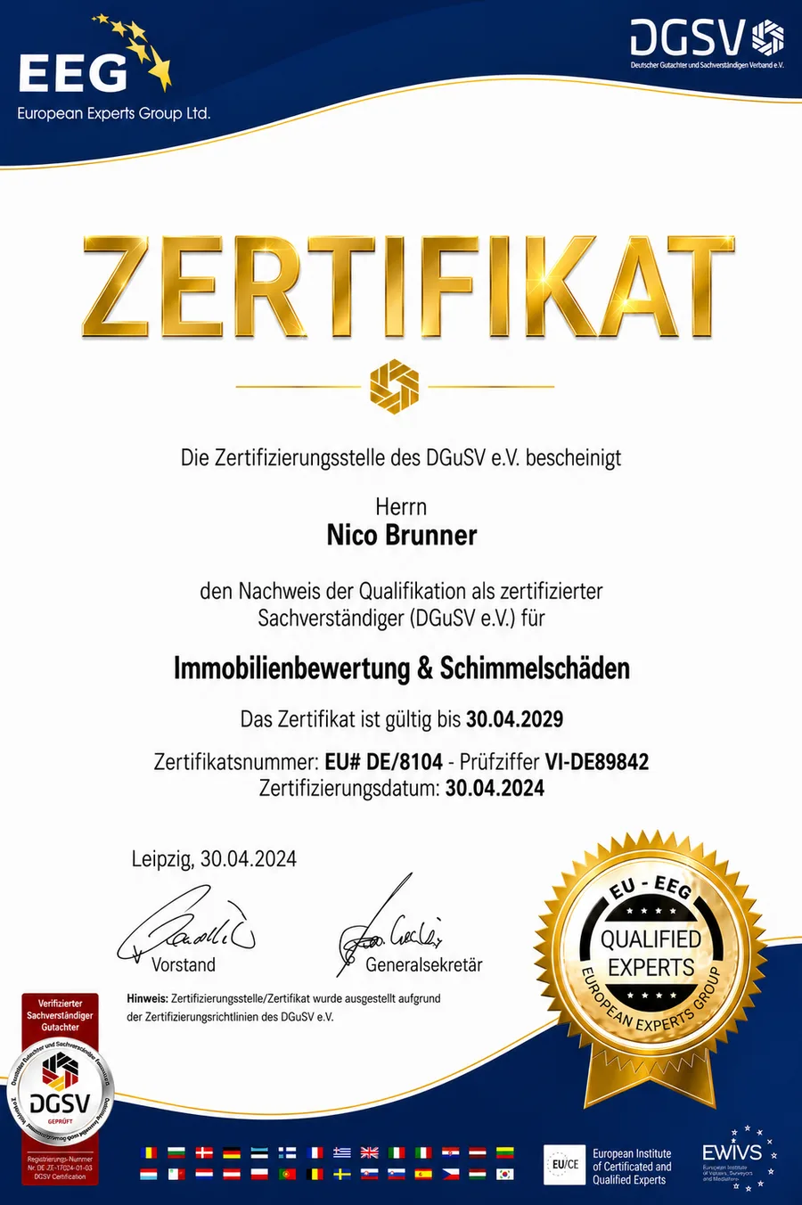 DGSV-certificaat: onze expert, gecertificeerd deskundige voor vastgoedtaxatie en vochtschade DGSV-certificaat: onze expert, gecertificeerd deskundige voor vastgoedtaxatie en vochtschade