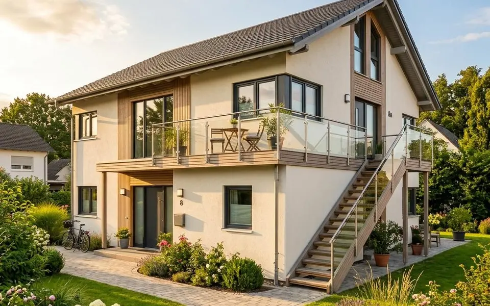 Prefab tweegezinswoning met twee volwaardige verdiepingen, balkon en aparte voordeuren – bouwprijzen 2026 Prefab tweegezinswoning met twee volwaardige verdiepingen, balkon en aparte voordeuren – bouwprijzen 2026