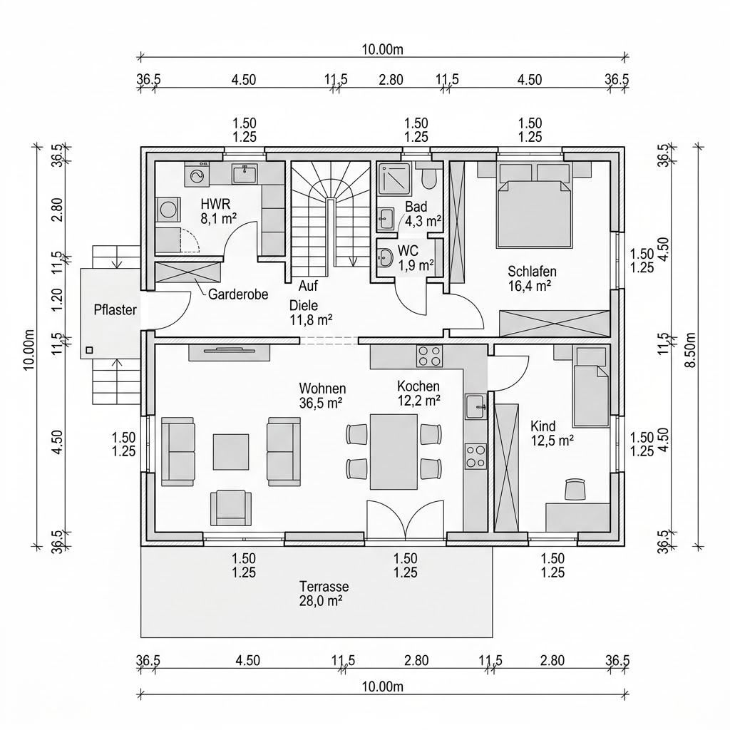 Plattegrond Landhaus Eichenweg 156 van Albert Haus — 156 m², 5 kamers