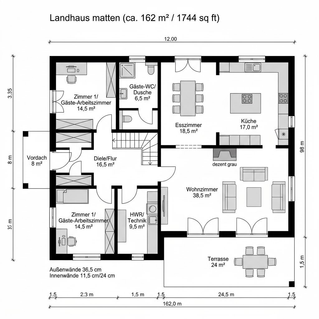 Plattegrond Landgut 162 van Albert Haus — 162 m², 5 kamers