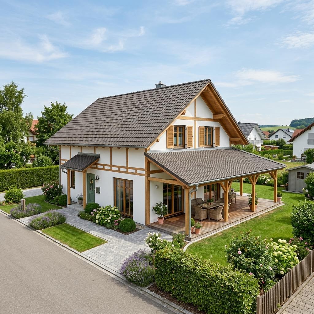 Landhuis Landhaus Lindenhof 138 van Albert Haus met aanslepend dakschild — prefab woning van 138 m²