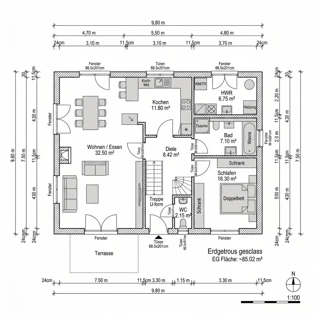 Plattegrond Landhaus Lindenhof 138 van Albert Haus — 138 m², 5 kamers