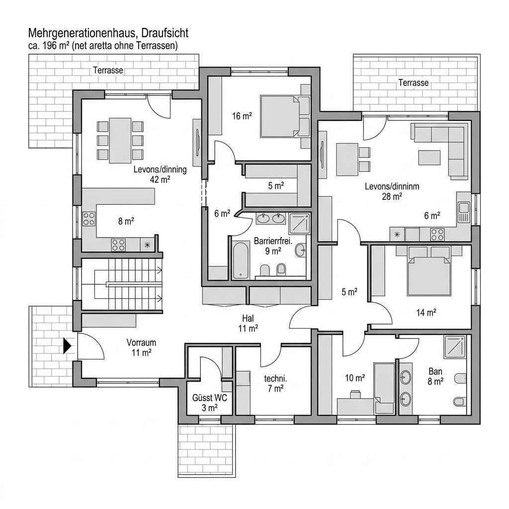 Plattegrond Family Plus Mehrgeneration van Albert Haus — 196 m², 8 kamers