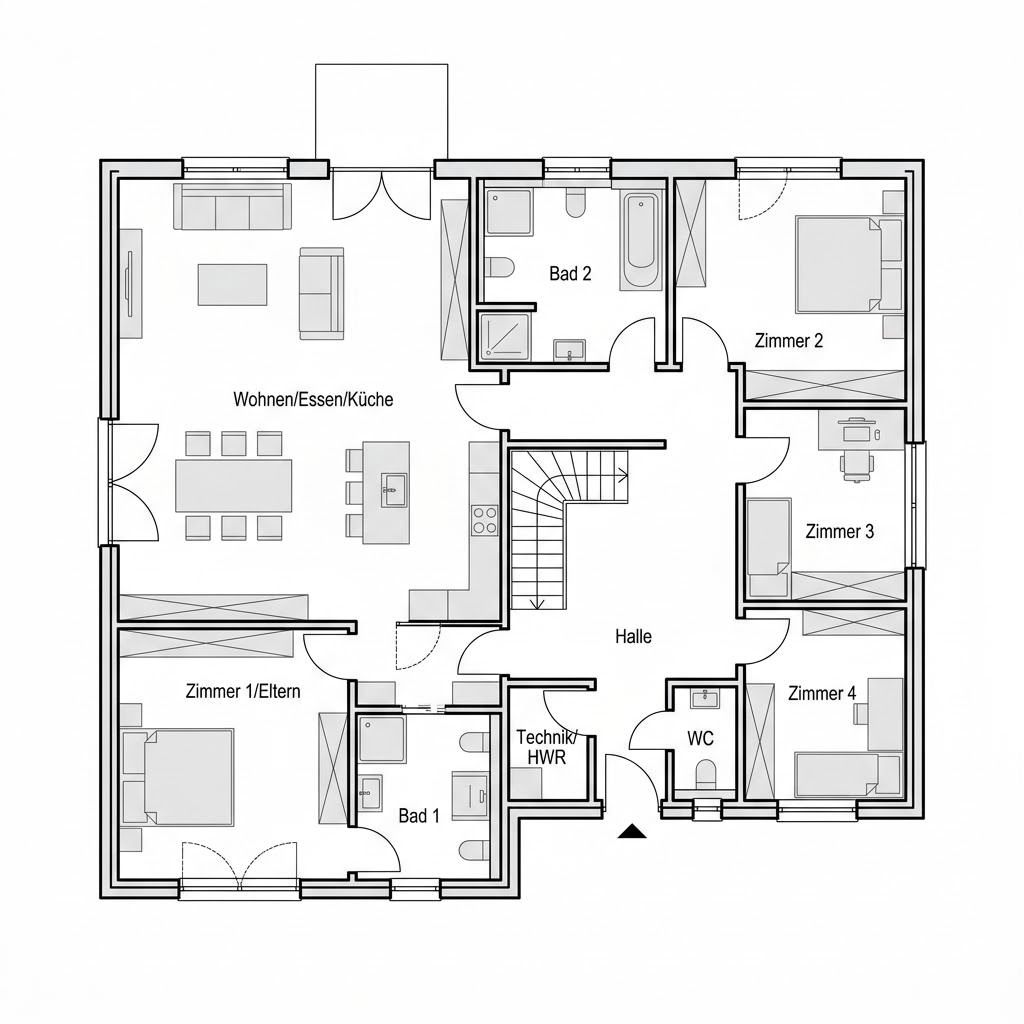 Plattegrond Generation 165 van Albert Haus — 165 m², 6 kamers