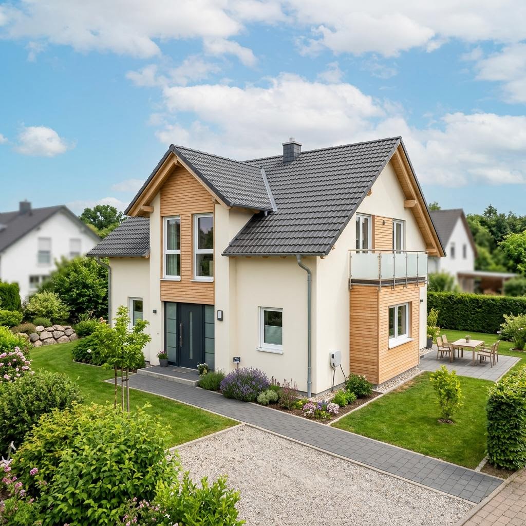 Casco prefab woning Ausbauhaus Classic 128 van allkauf haus met zadeldak — prefab woning van 128 m²