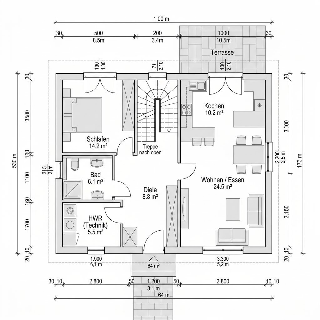 Plattegrond Ausbauhaus Classic 128 van allkauf haus — 128 m², 5 kamers