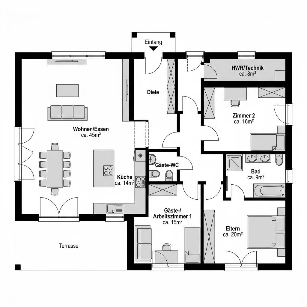 Plattegrond Home 3 van allkauf haus — 137 m², 5 kamers