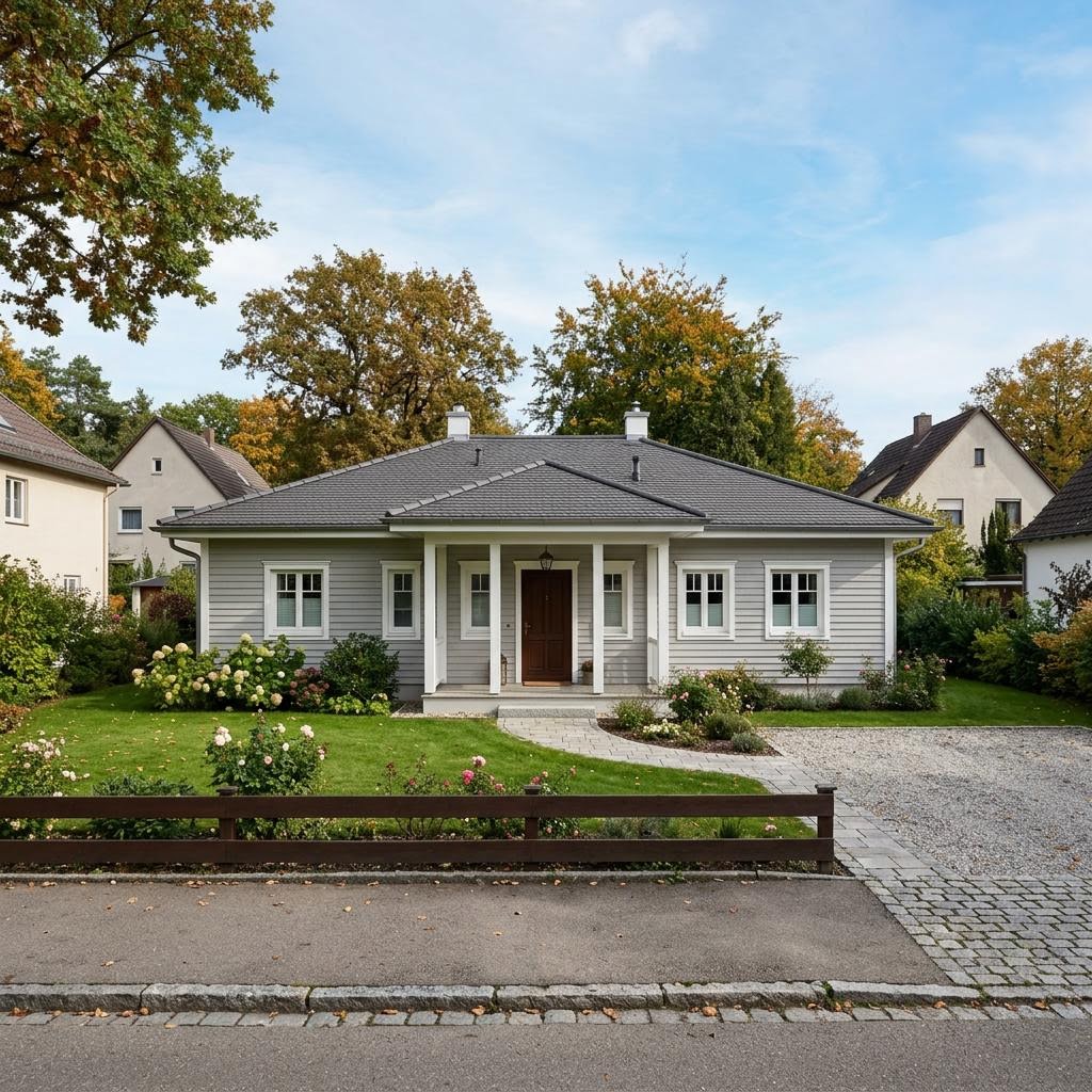 Amerikaanse woning Boston van Albert Haus met schilddak — prefab woning van 124 m²