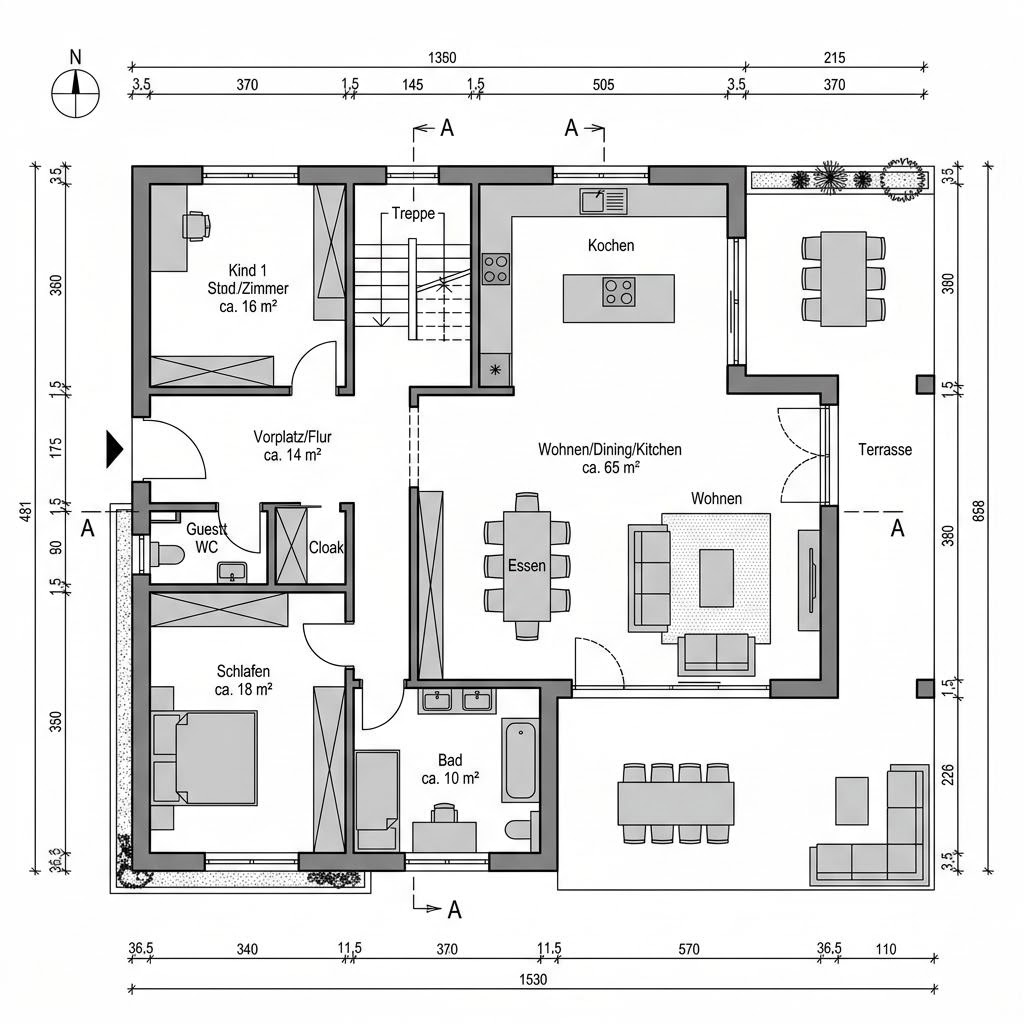 Plattegrond Bauhaus 145 van ARGE-HAUS — 145 m², 4 kamers