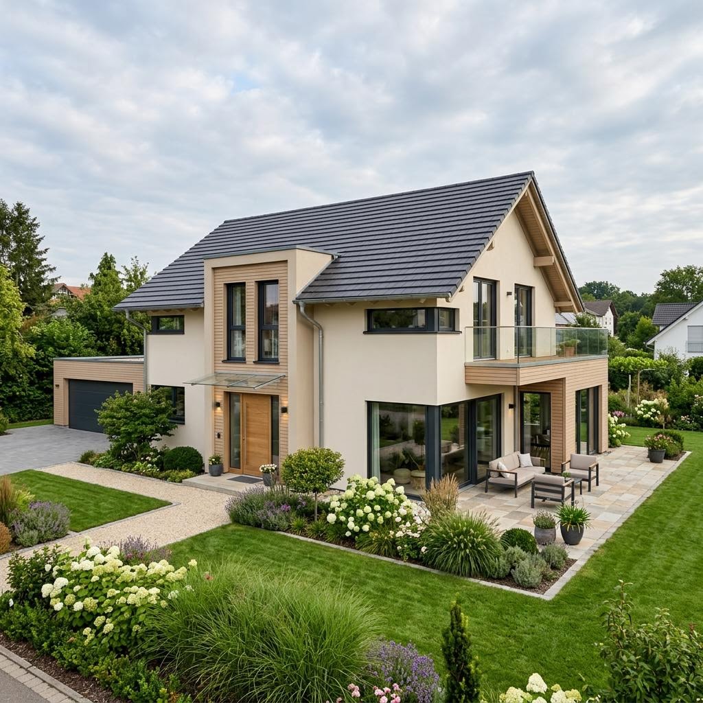 Luxevilla Landhaus Villa 165 van ARGE-HAUS met zadeldak — prefab woning van 165 m²