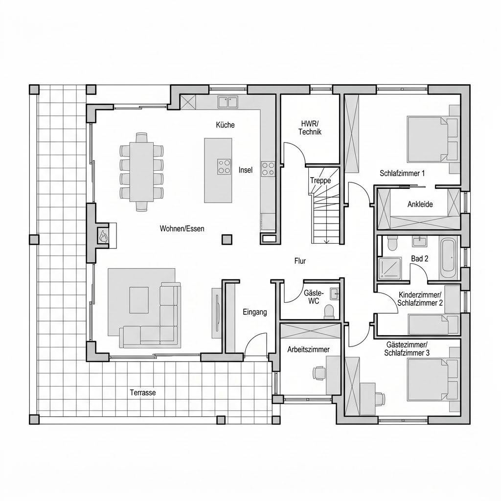 Plattegrond Landhaus Villa 165 van ARGE-HAUS — 165 m², 5 kamers