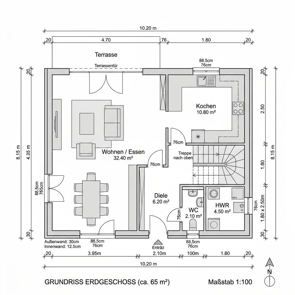 Plattegrond Bausatzhaus Kompakt 105 van ARGE-HAUS — 105 m², 4 kamers