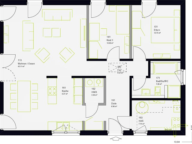 Plattegrond ComfortStyle 10.01 W met prijs – 103 m² Ausbauhaus