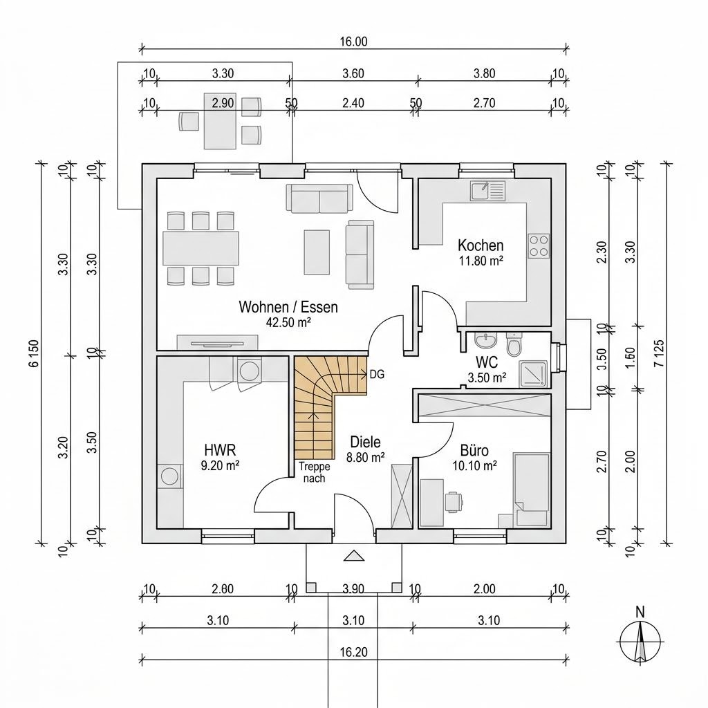 Plattegrond Cubus Flach 149 van Baudirekt Architektenhäuser — 149 m², 5 kamers