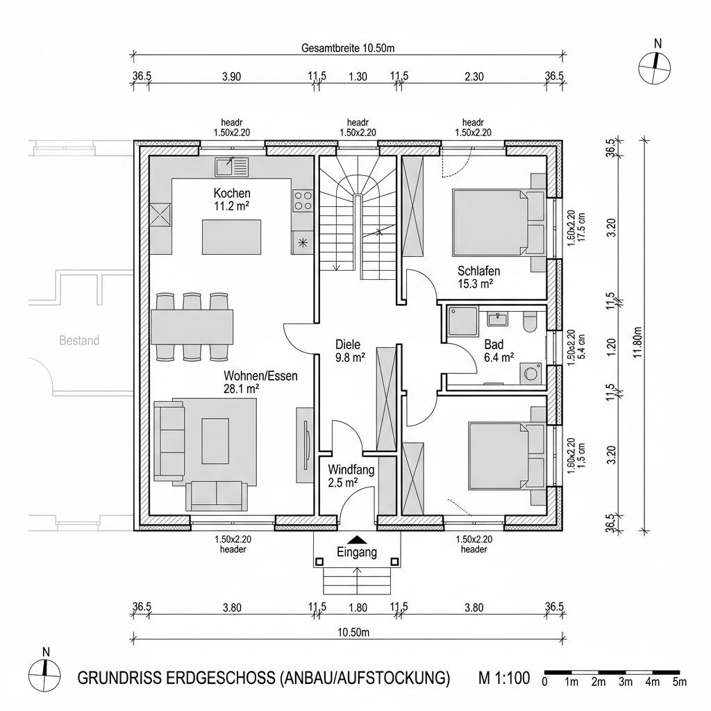 Plattegrond Anbau Holzmodul 70 van Baufritz — 70 m², 3 kamers