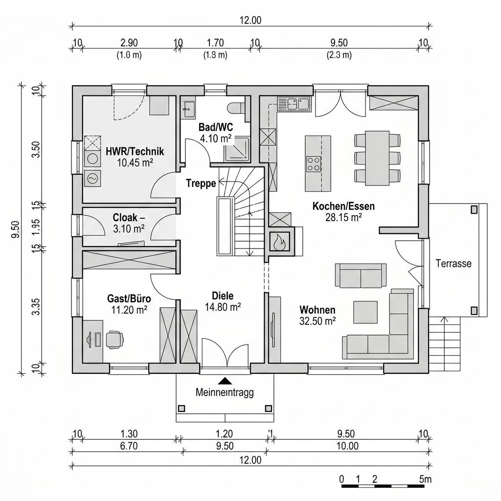 Plattegrond Atelierhaus Tonne 155 van Baufritz — 155 m², 5 kamers