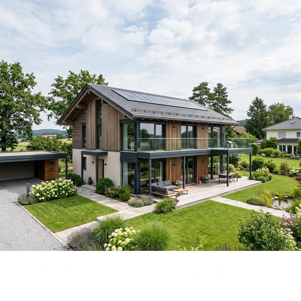 Luxevilla Haus Alpenchic van Baufritz met zadeldak — prefab woning van 214 m²