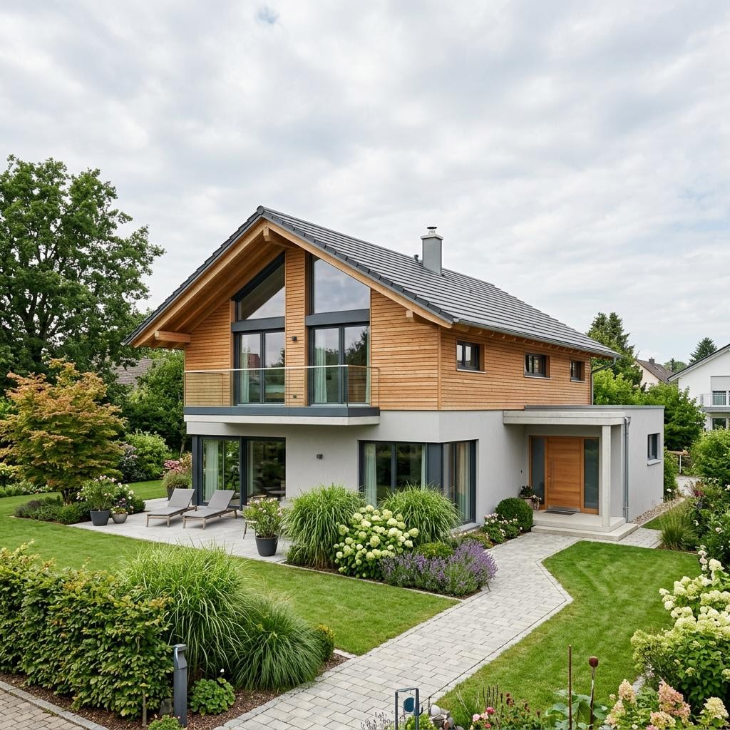 Luxevilla Haus Fischer van Baufritz met zadeldak — prefab woning van 178 m²