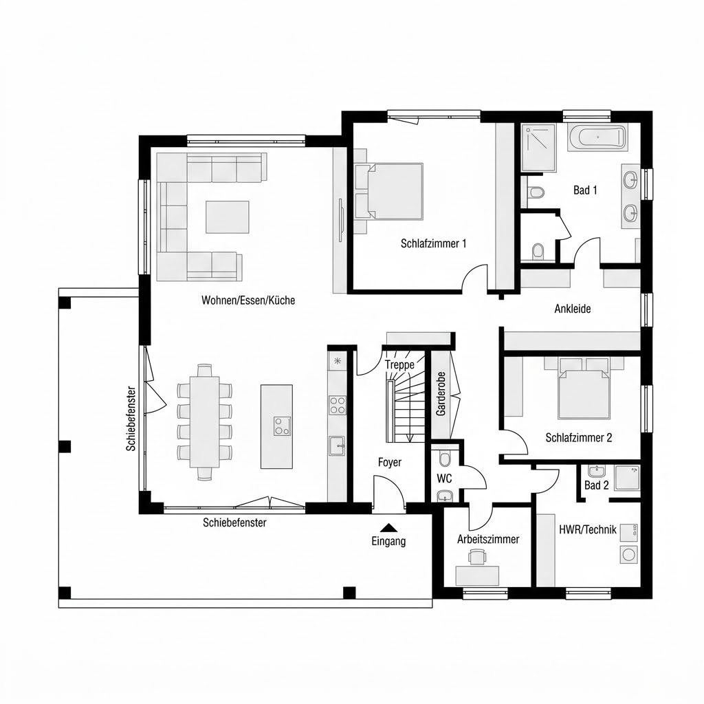 Plattegrond Haus Heitzer van Baufritz — 232 m², 6 kamers