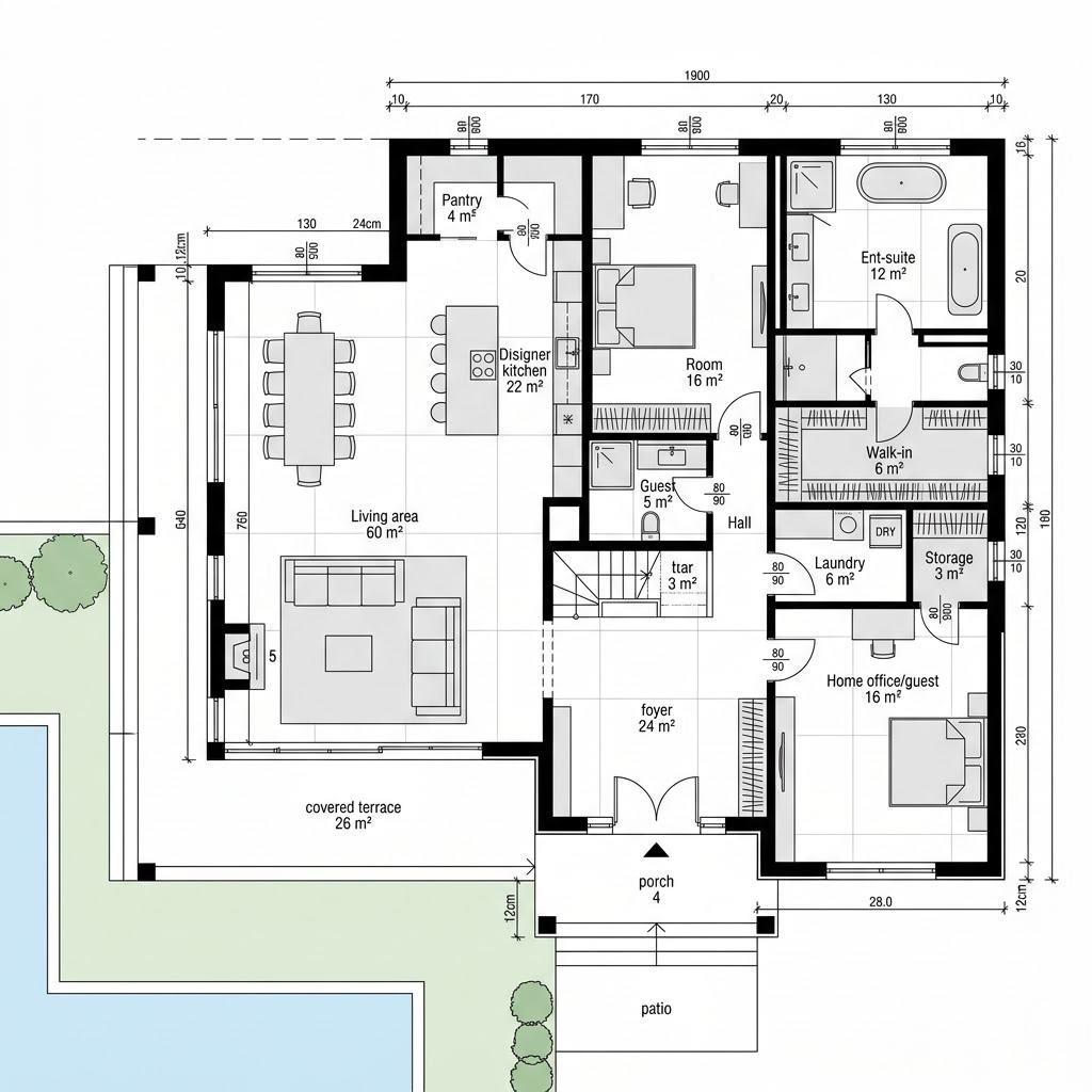 Plattegrond Haus Kieffer van Baufritz — 196 m², 5 kamers