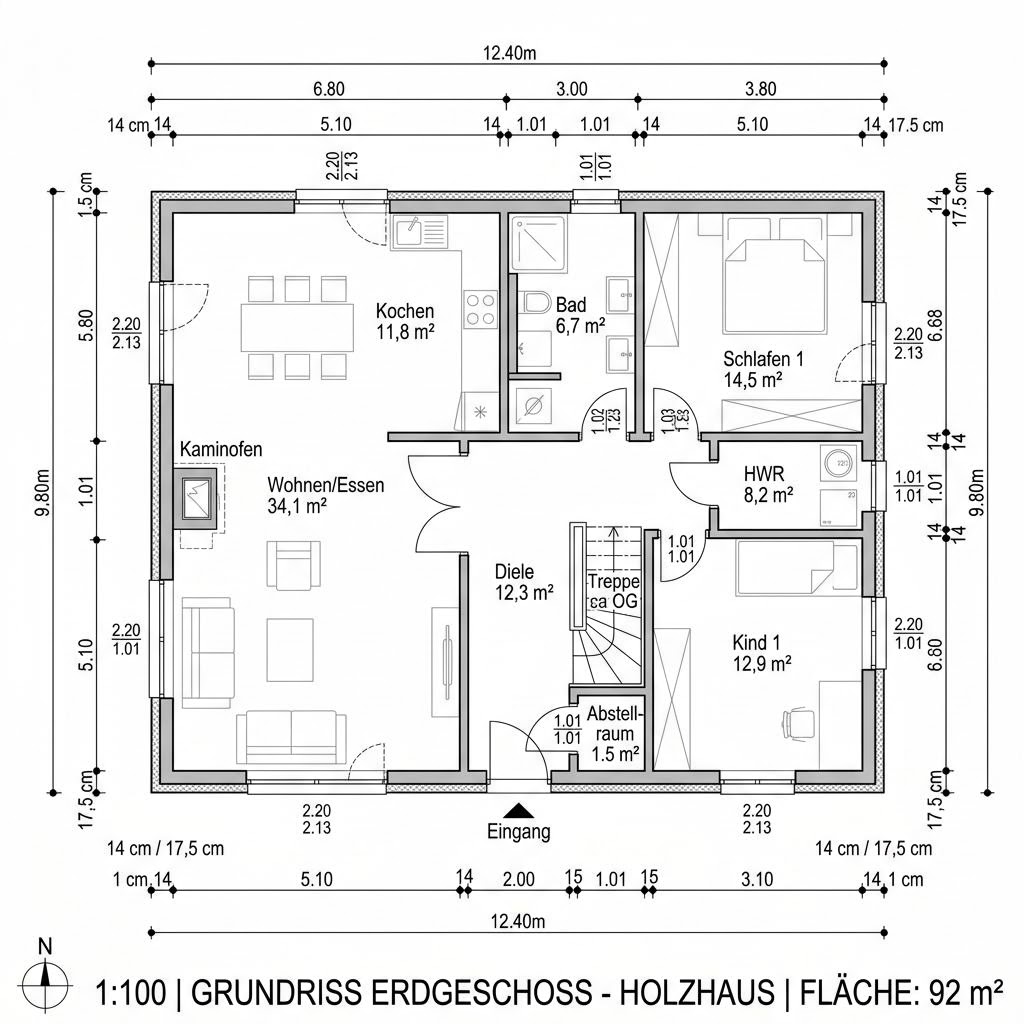 Plattegrond Holzhaus Panorama 184 van Baufritz — 184 m², 6 kamers