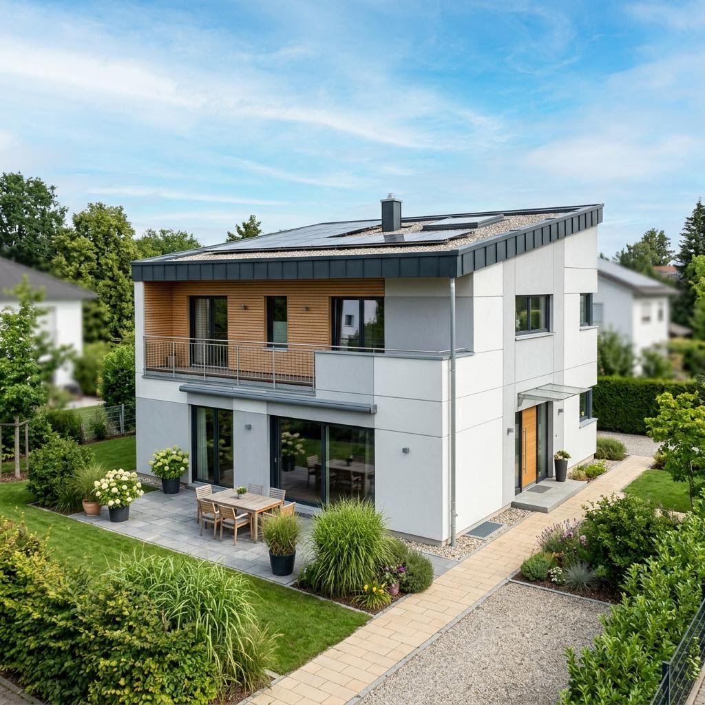 Kubuswoning Kubushaus Urban 164 van Baufritz met plat dak — prefab woning van 164 m²
