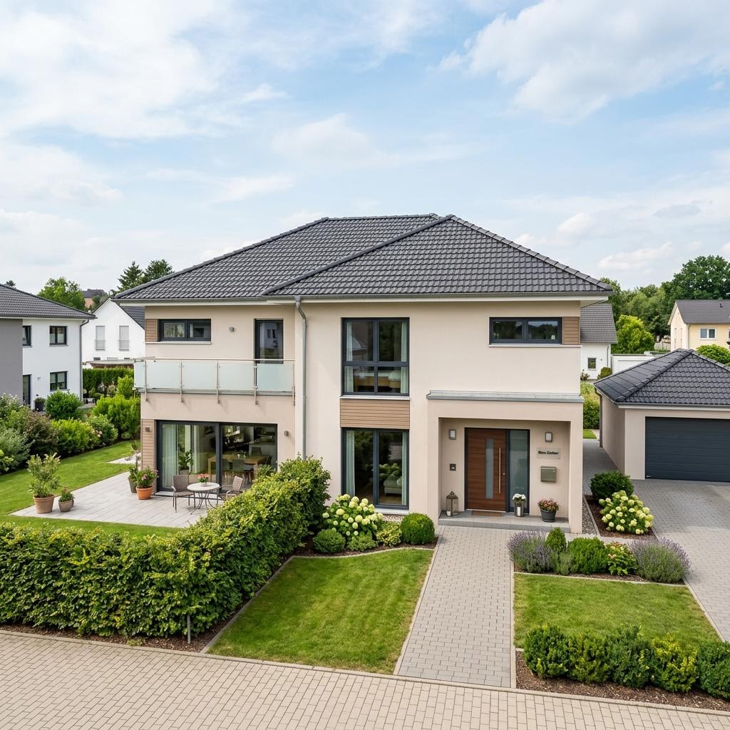 Twee-onder-een-kapwoning Doppelhaus Celebration 122 van Bien-Zenker met tentdak — prefab woning van 122 m²