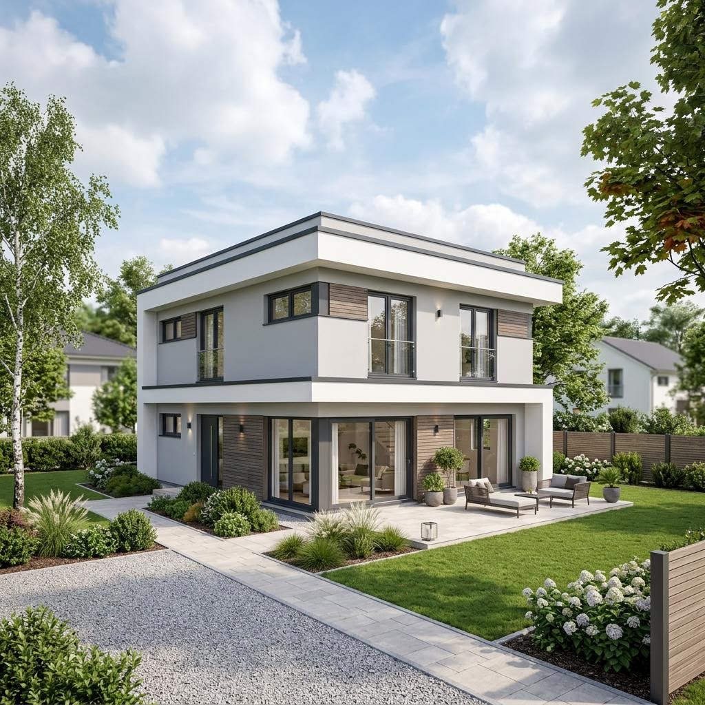 Kubuswoning Kubushaus Concept 148 van Bien-Zenker met plat dak — prefab woning van 148 m²