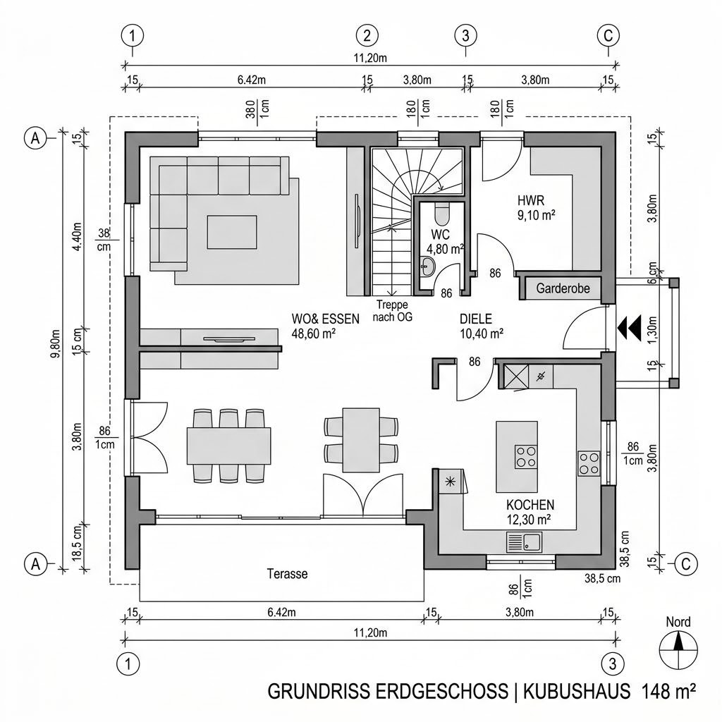 Plattegrond Kubushaus Concept 148 van Bien-Zenker — 148 m², 4 kamers