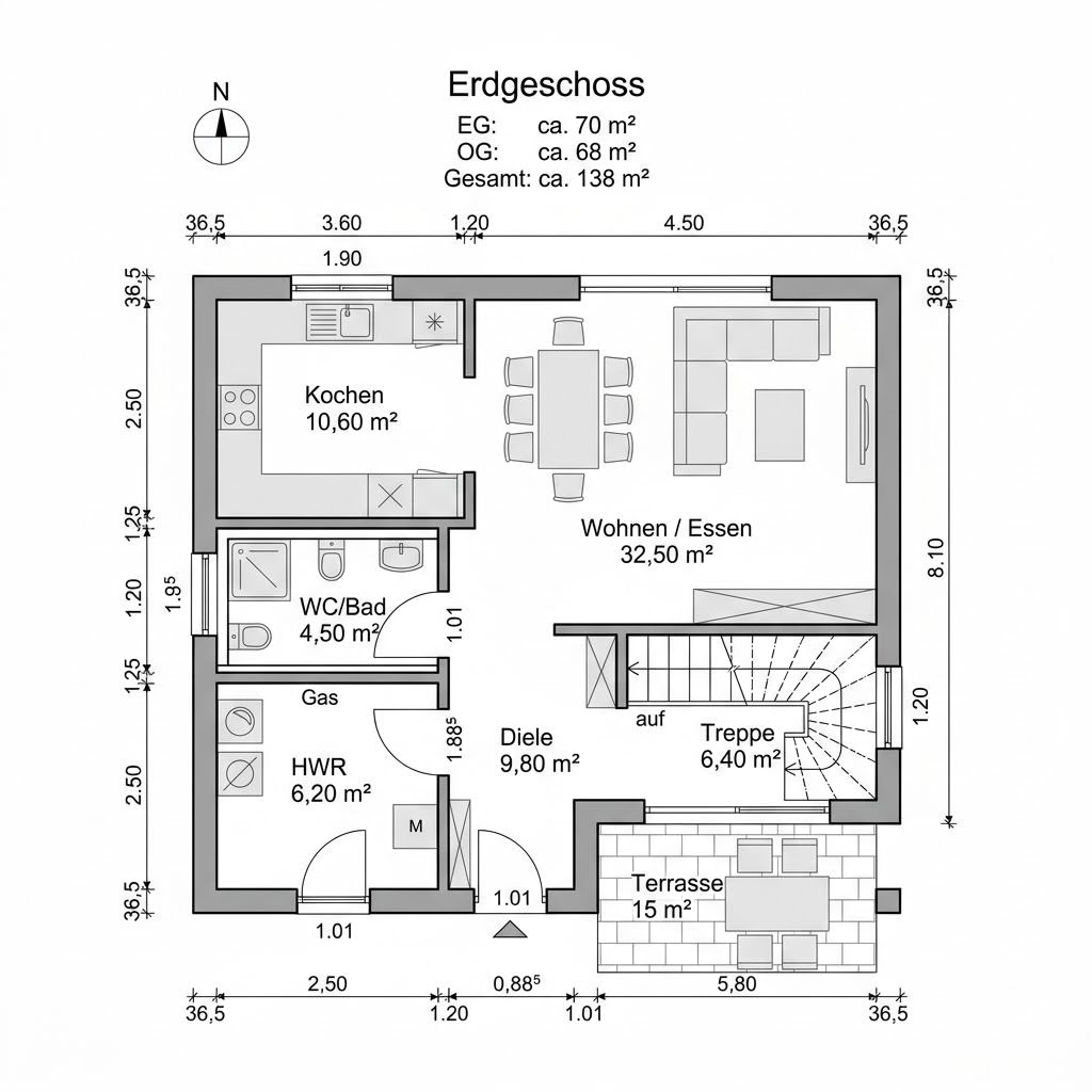 Plattegrond Familienhaus Zwerch 138 van Büdenbender Hausbau — 138 m², 4 kamers