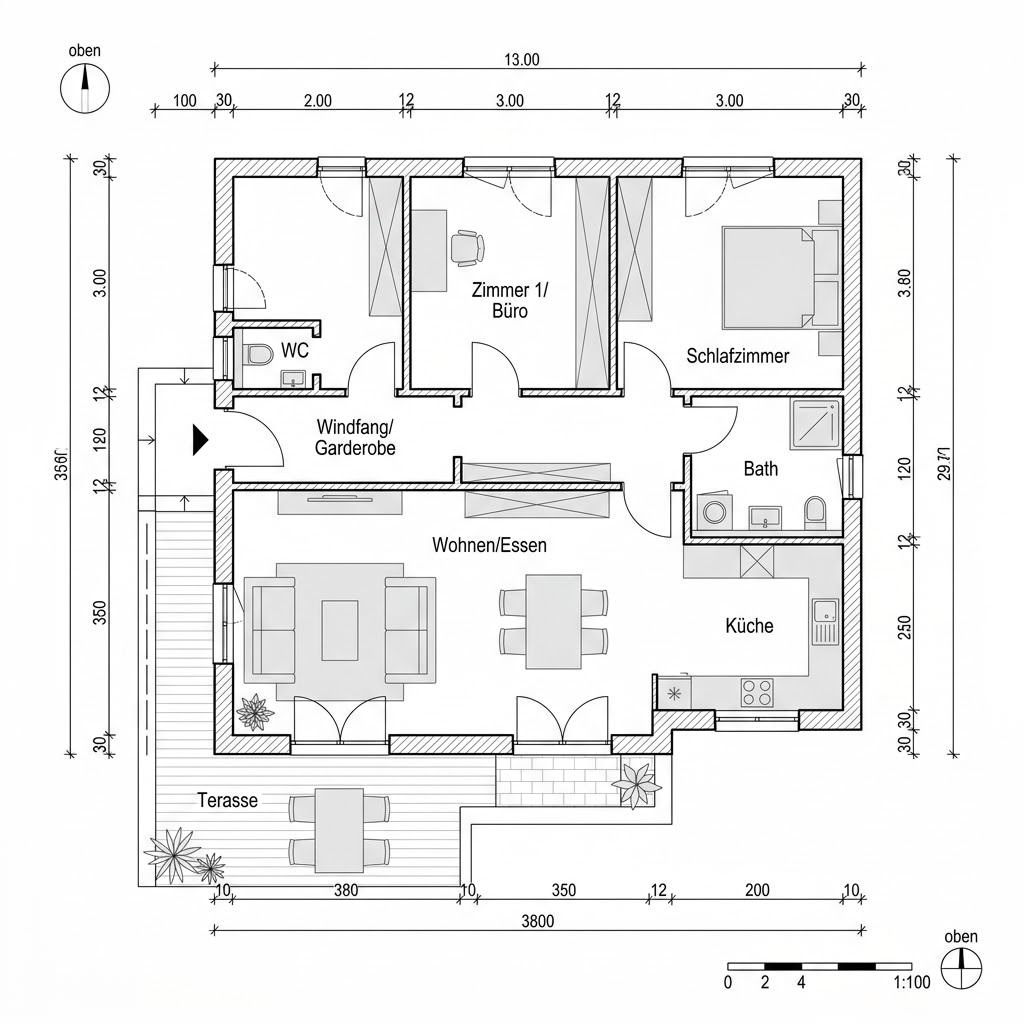Plattegrond Jedermann Klassik van Büdenbender Hausbau — 122 m², 5 kamers