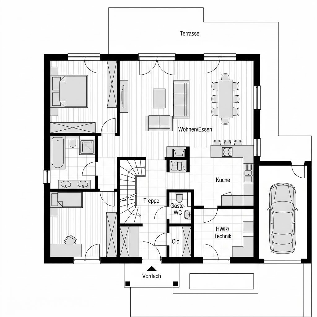 Plattegrond Jedermann XL-Klassik van Büdenbender Hausbau — 160 m², 6 kamers