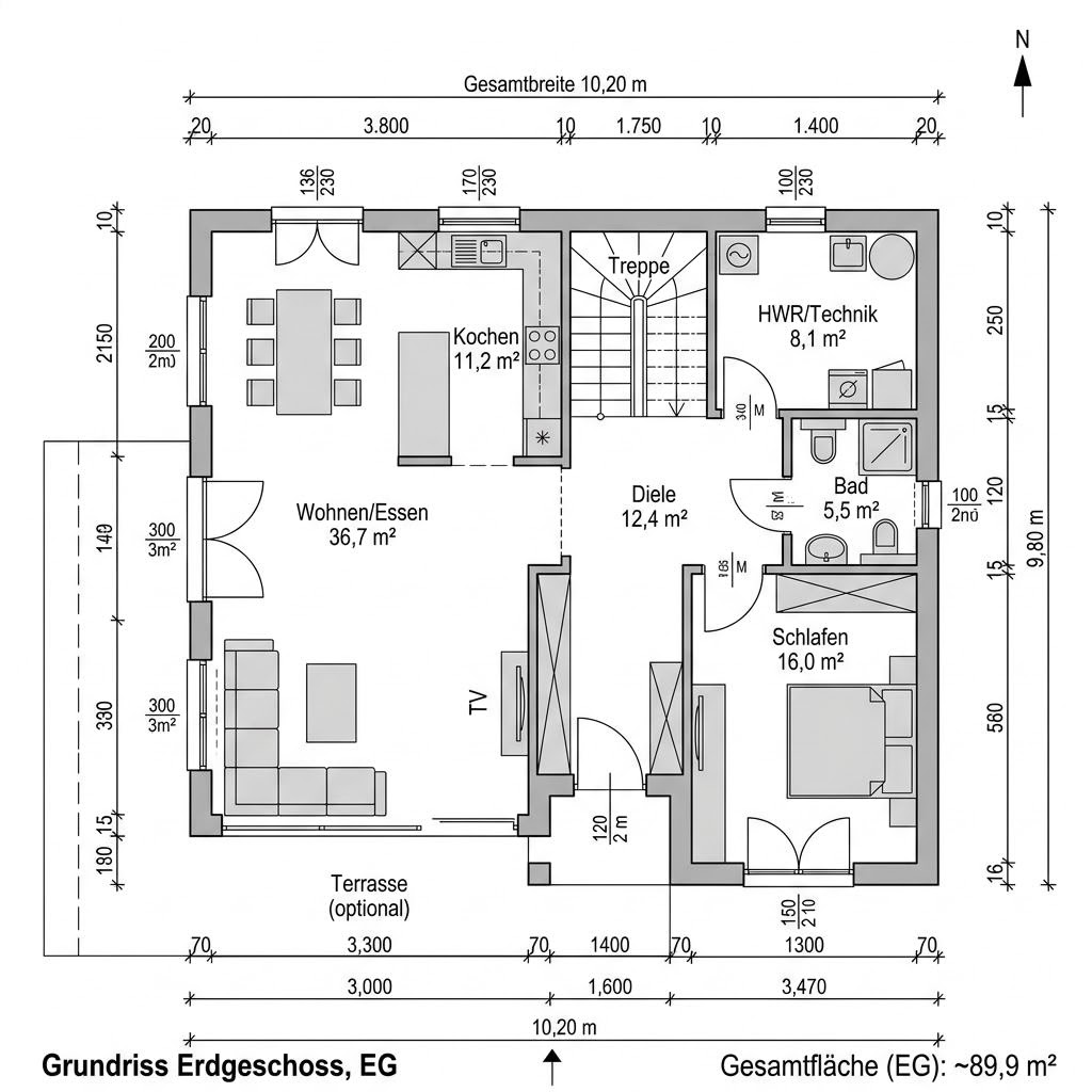Plattegrond Klassik Turm 149 van Büdenbender Hausbau — 149 m², 5 kamers
