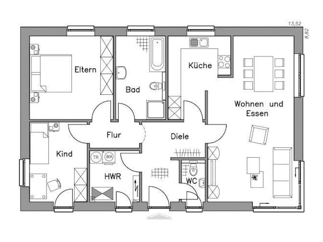 Plattegrond Bungalow BL 95 Variante M met prijs – 94 m² Bungalow