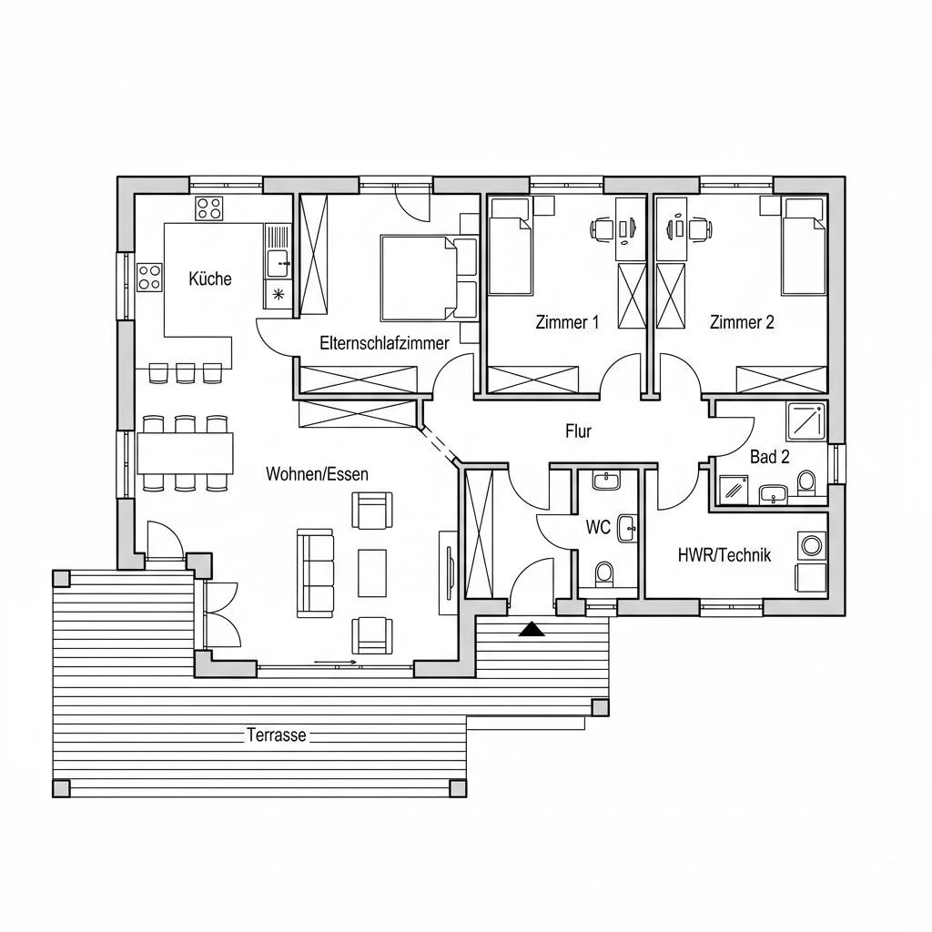 Plattegrond Fanø van Danhaus Deutschland — 129 m², 4 kamers