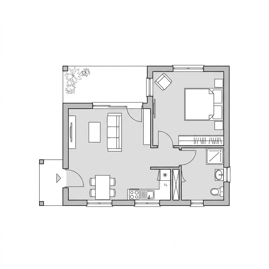 Plattegrond Option Bungalow van WeberHaus — 53 m², 2 kamers