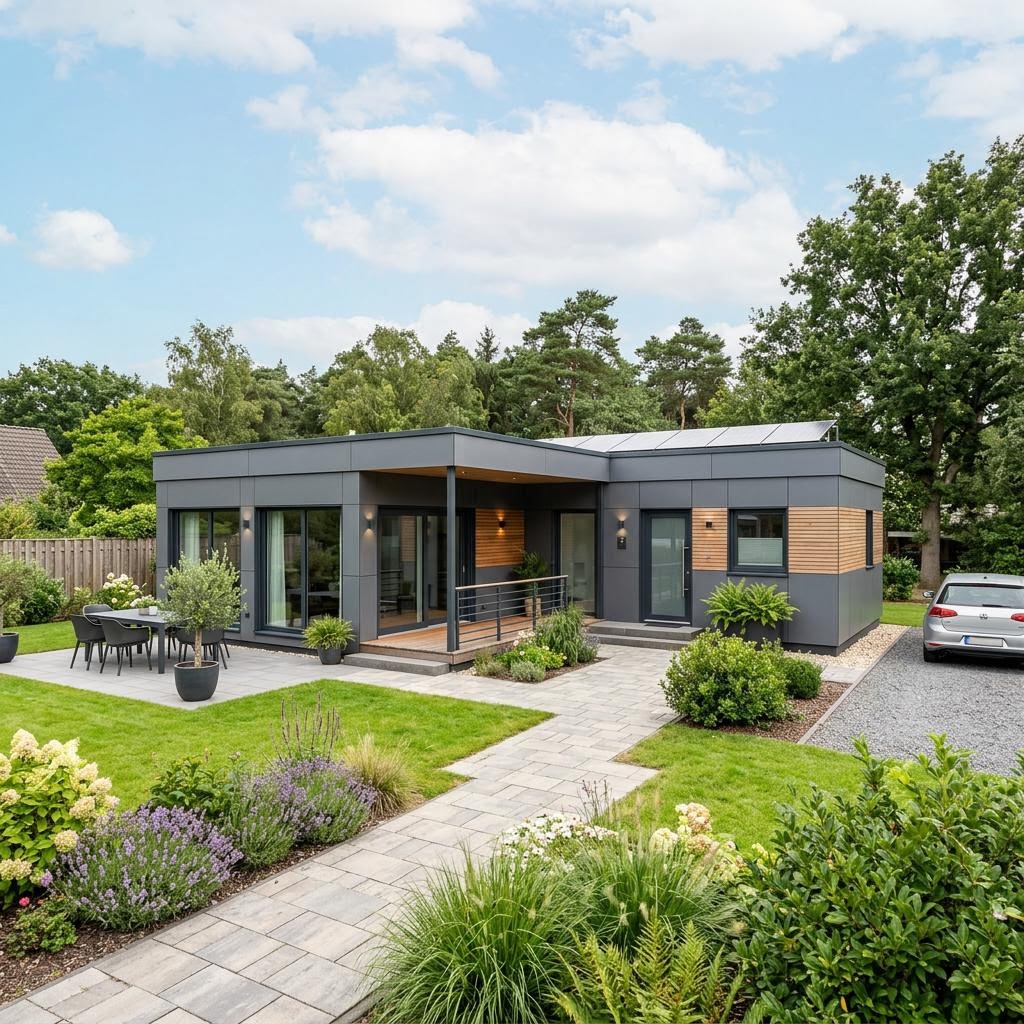 Containerwoning Wohncontainer W8 van Conliving met plat dak — prefab woning van 173 m²