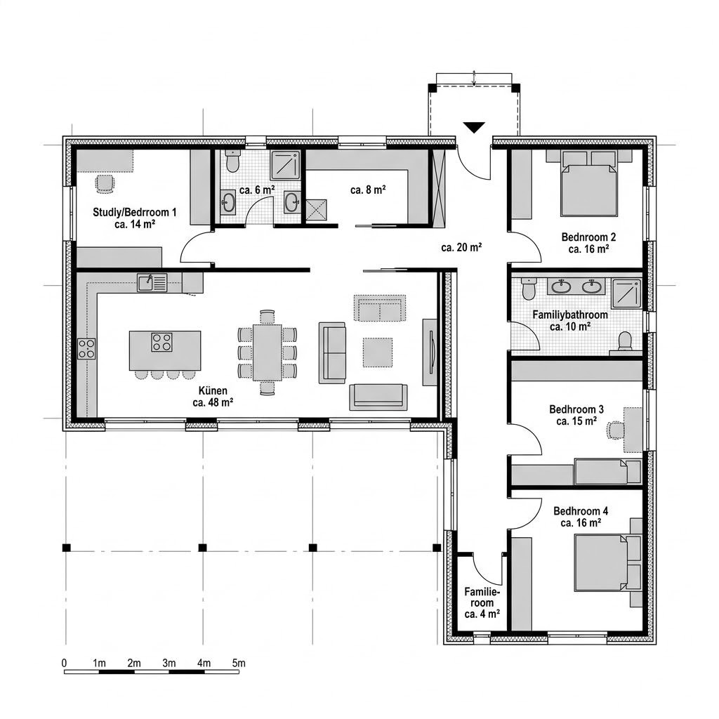 Plattegrond Wohncontainer W8 van Conliving — 173 m², 8 kamers