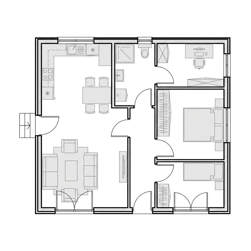Plattegrond Wohncontainer W9 van Conliving — 72 m², 4 kamers