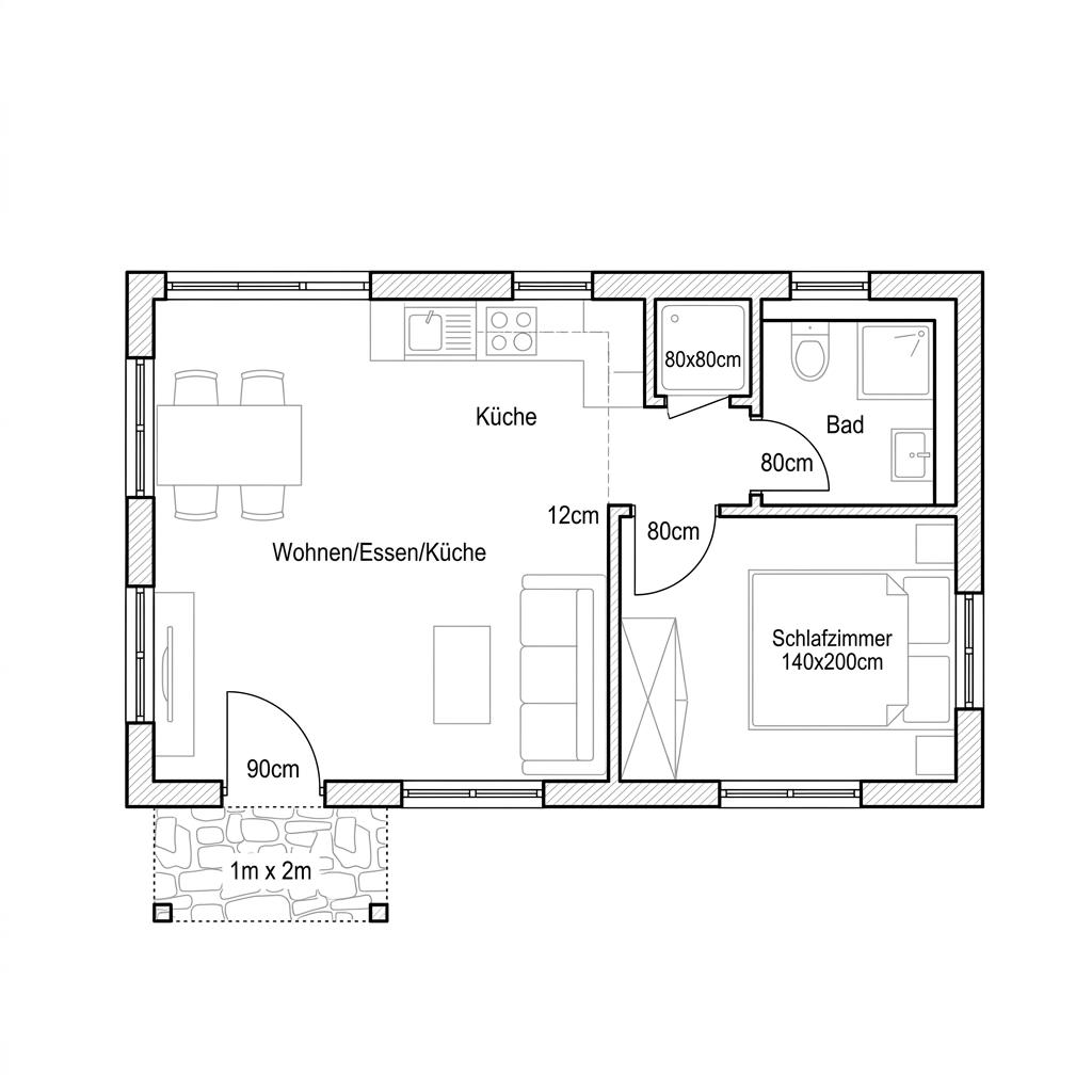 Plattegrond Unit 33 van containerwerk — 33 m², 2 kamers