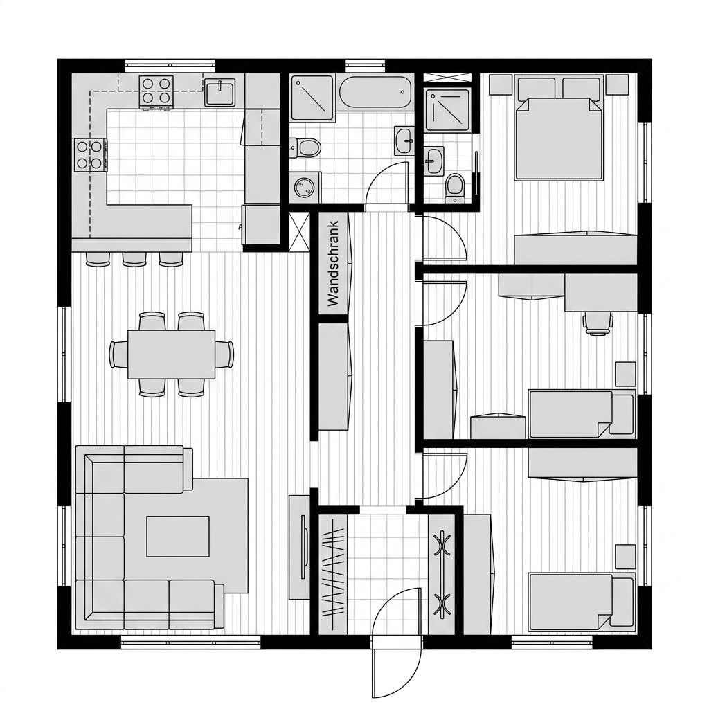 Plattegrond Raummodul Wohnen Family van Containerwerk — 90 m², 4 kamers