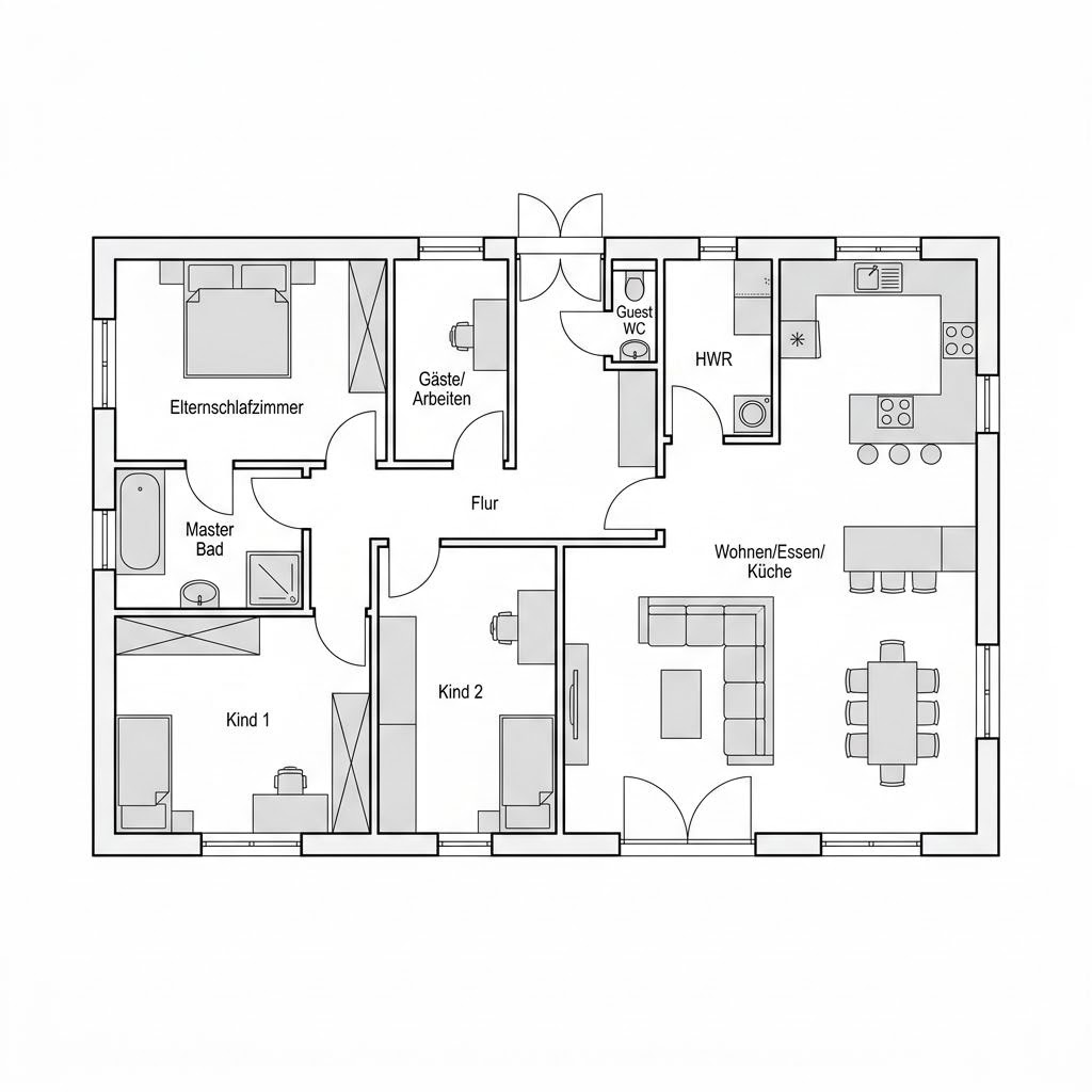 Plattegrond Park 142 Bungalow van Danwood — 142 m², 5 kamers