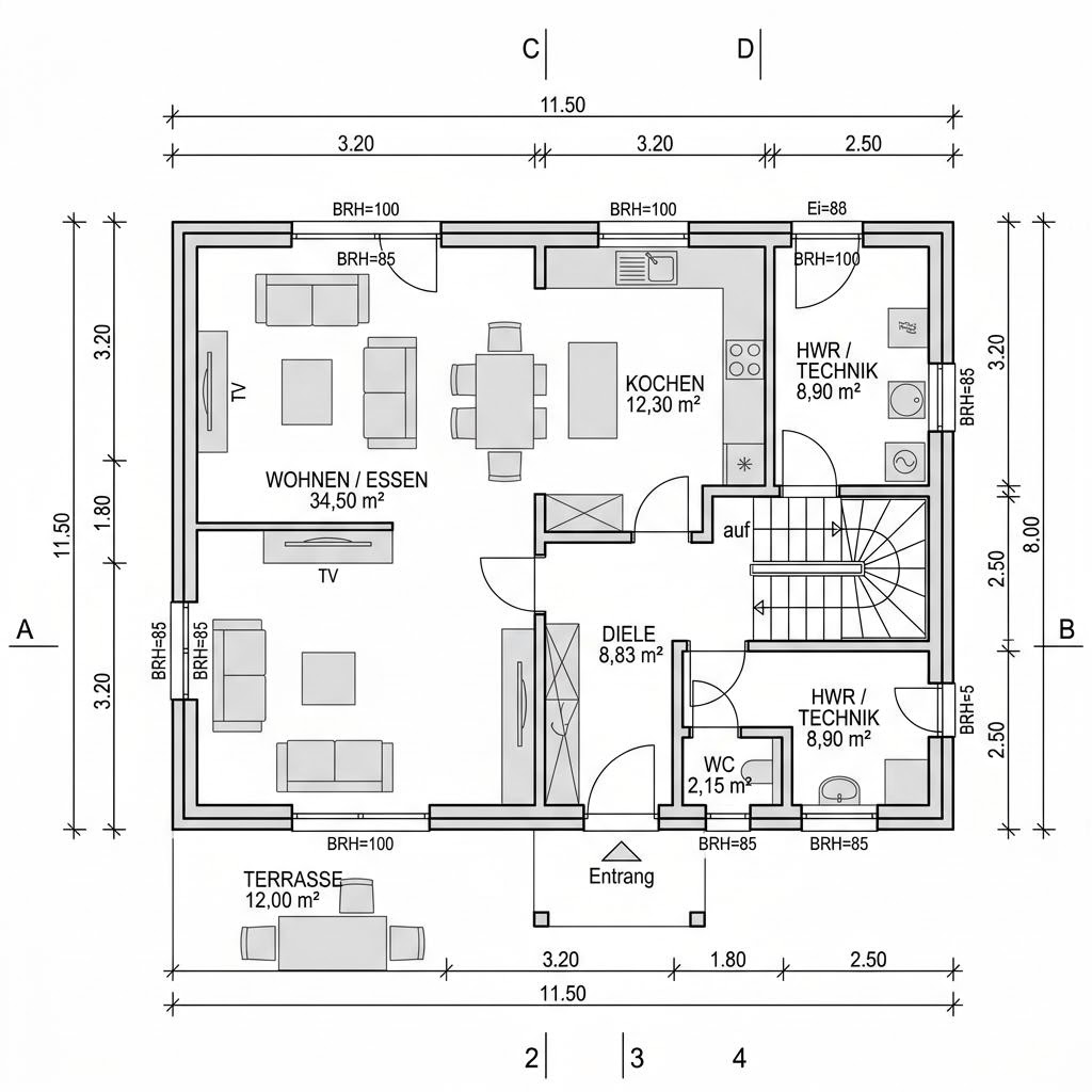 Plattegrond Dänische Sattel 133 van Danhaus Deutschland — 133 m², 4 kamers
