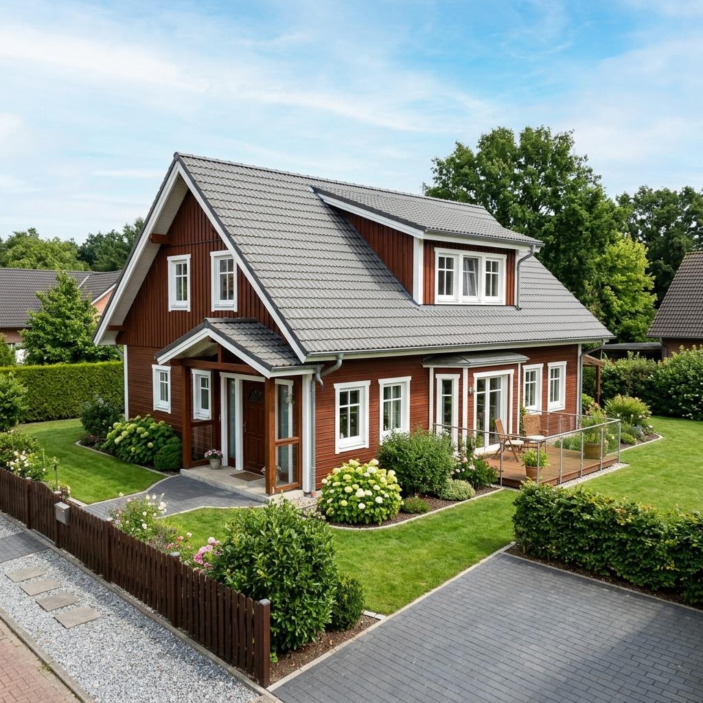 Holzhaus Holzhaus Odense 152 van Danhaus Deutschland met dwerggevel met dakkapel — prefab woning van 152 m²