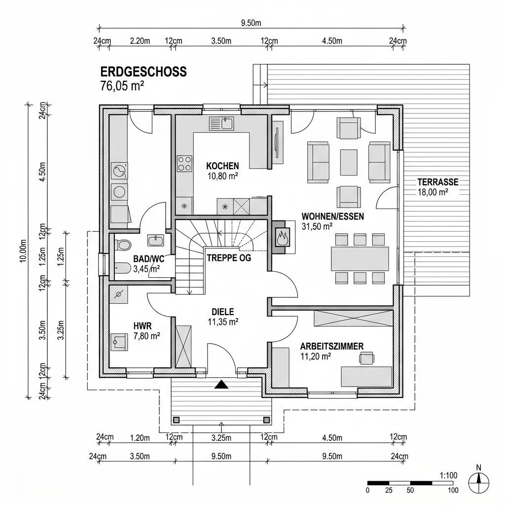 Plattegrond Holzhaus Odense 152 van Danhaus Deutschland — 152 m², 5 kamers