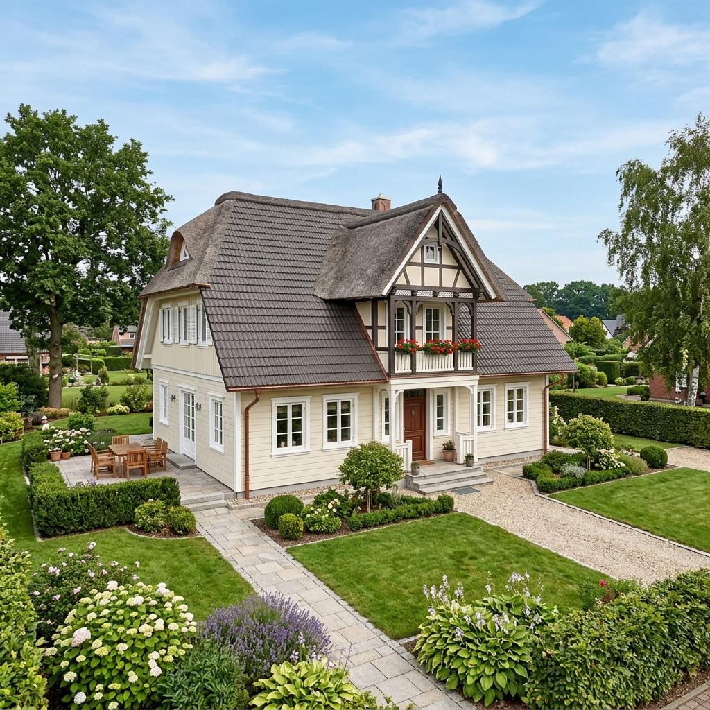 Kapiteinshuis Kapitänshaus Eiderstedt 144 van Danhaus Deutschland met wolfsdak — prefab woning van 144 m²