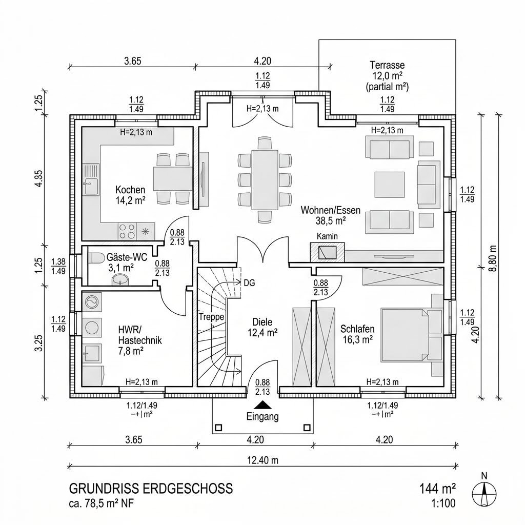 Plattegrond Kapitänshaus Eiderstedt 144 van Danhaus Deutschland — 144 m², 5 kamers