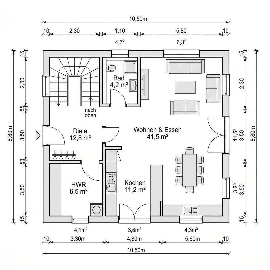 Plattegrond Kapitänshaus Nordfriesland 136 van Danhaus Deutschland — 136 m², 5 kamers