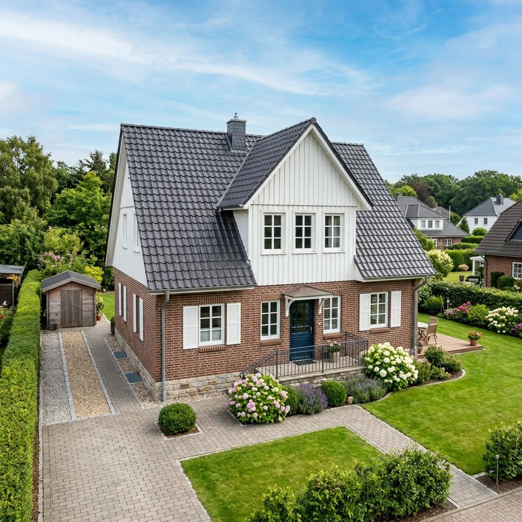 Kapiteinshuis Kapitänshaus Ostfriesland 150 van Danhaus Deutschland met zadeldak — prefab woning van 150 m²
