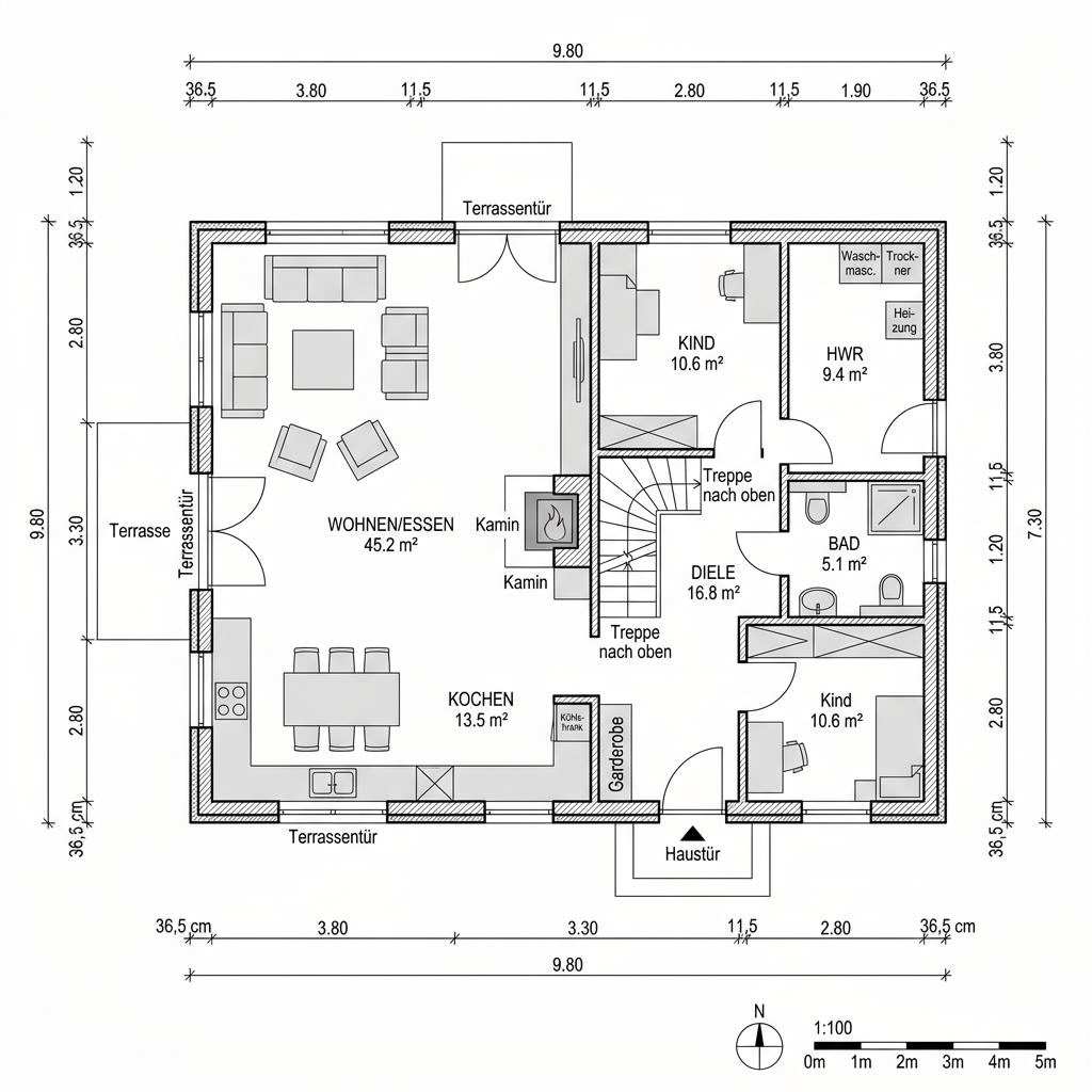 Plattegrond Kapitänshaus Ostfriesland 150 van Danhaus Deutschland — 150 m², 5 kamers